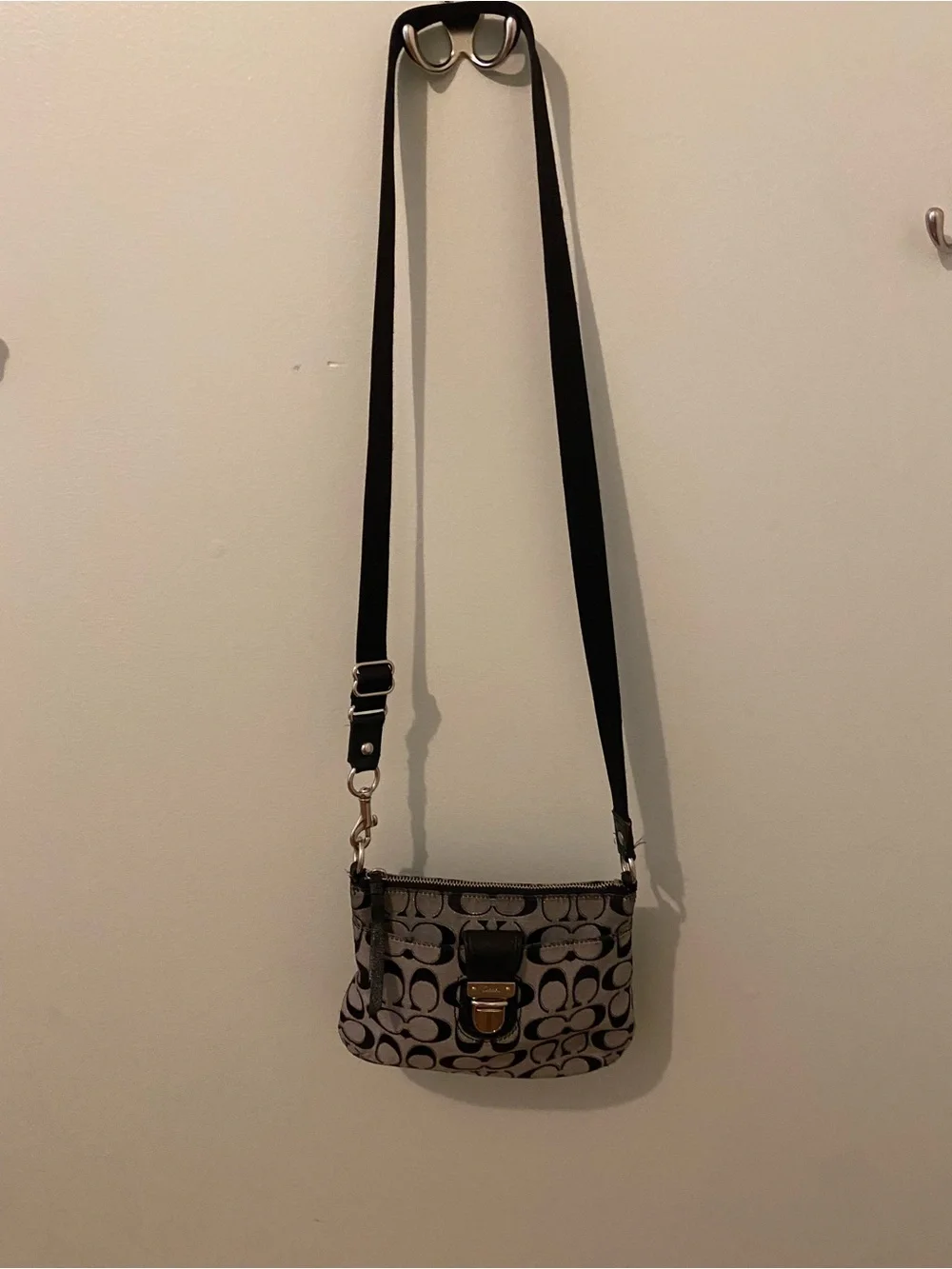 Coach Gray Signature Crossbody with Black Trim
